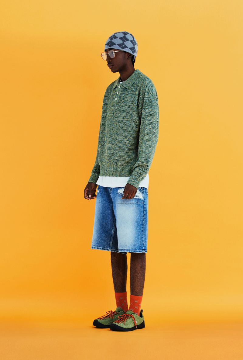 MESH KNIT POLO SHIRT / BLUE&LIME