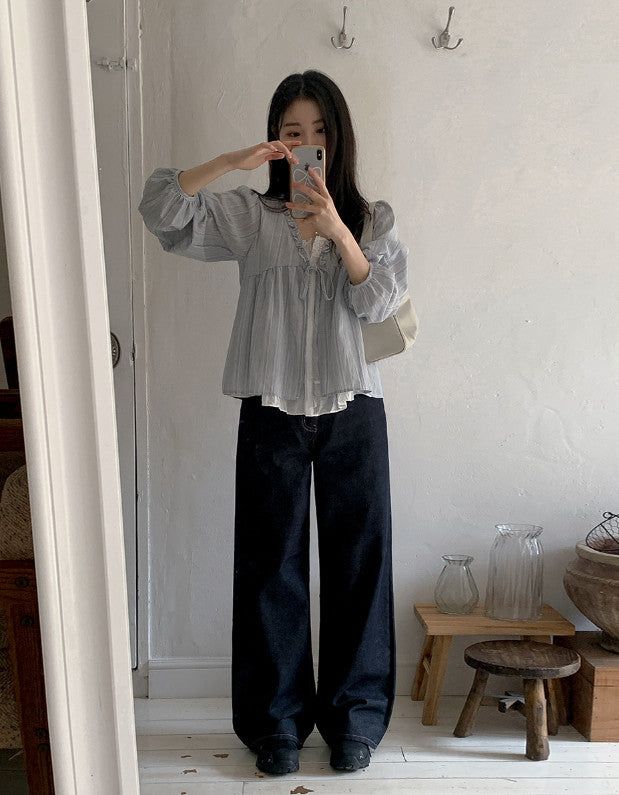 Non-Fade Back Line Wide Denim Pants
