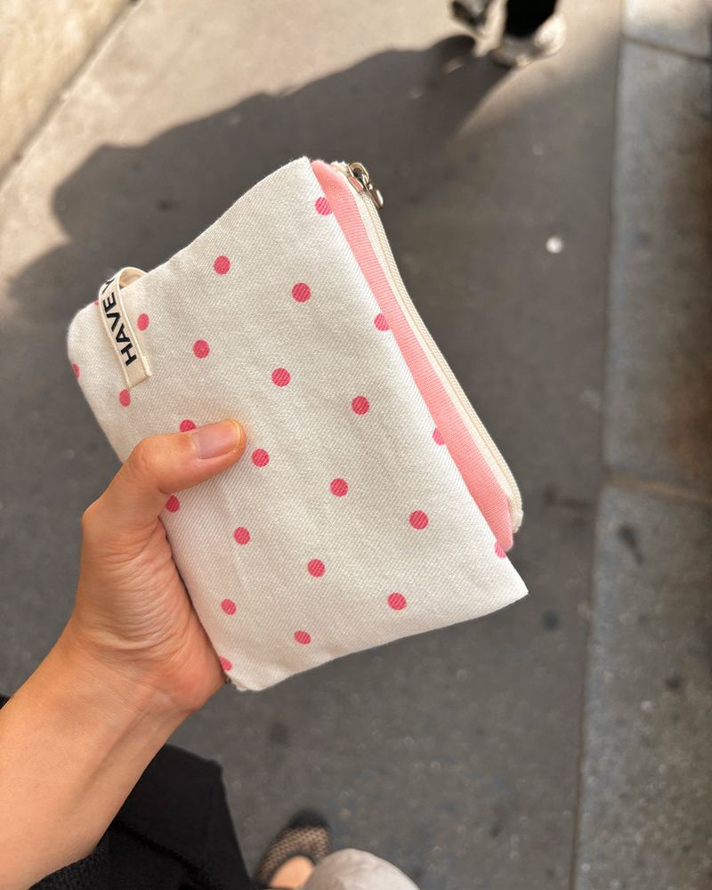 Dot flat pouch - pink , M size