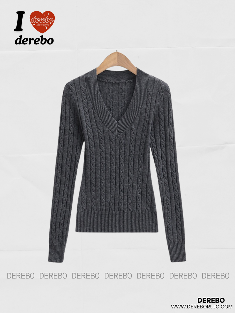 College V-neck wool twisted knitwear