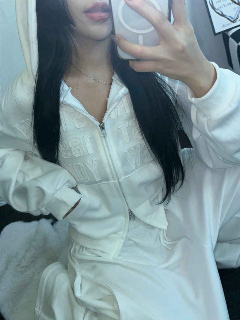 ストリートパッチフーディージップアップ🤎🤍🖤3COLOR