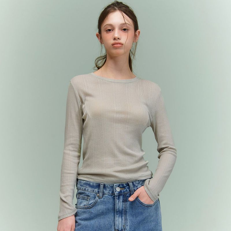 RANDOMOFF（ランダムオフ）の「SLIP SHEER WAVE LONGSLEEVE [OLIVE]（Tops）」