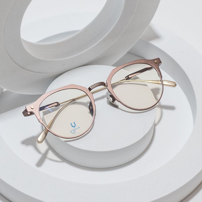 Knouun Round titanium glasses CODE. 104. B Brown N Gold