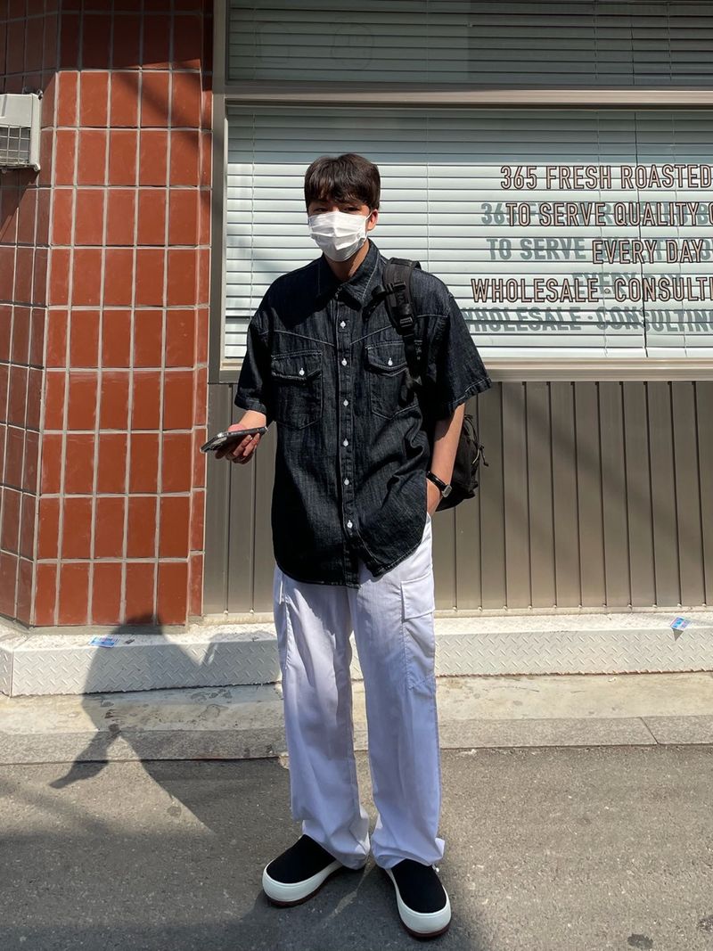 LINEN WESTERN DENIM HALF SHITRS(2COLOR)