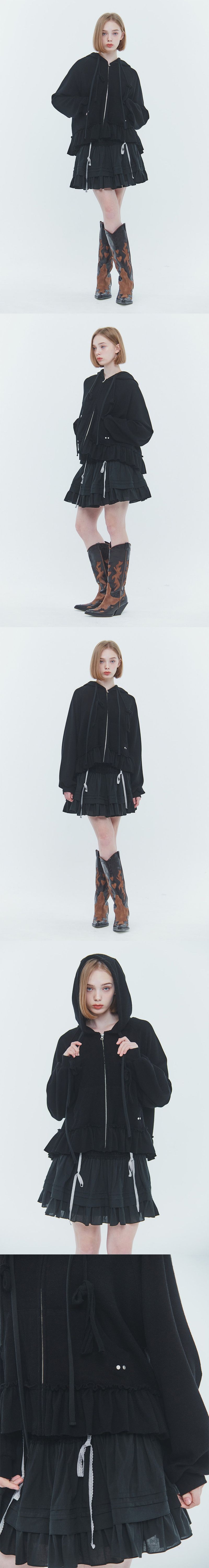 ANGEL FRILL HOOD ZIP-UP black