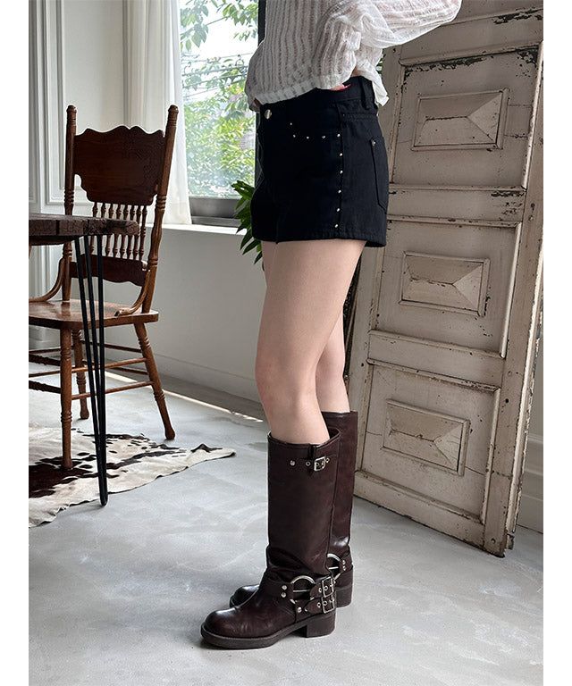 Stud cotton short pants(2color)