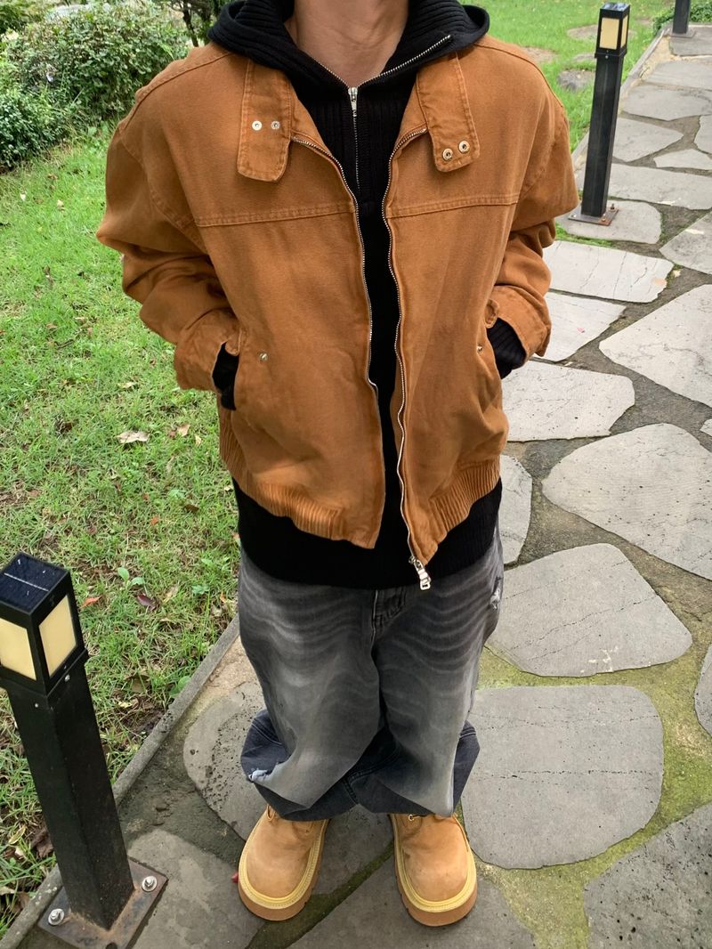 Rib Hood Half Zip-Up Knit