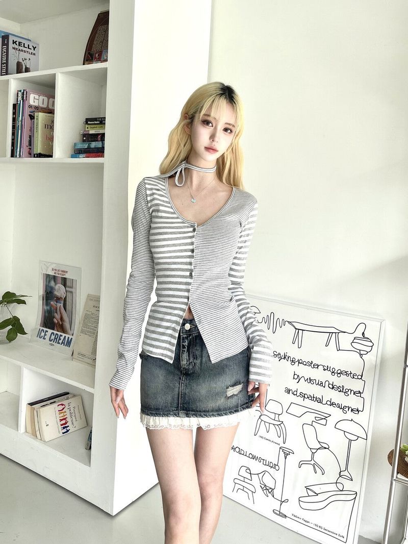 1482. denim frill damage mini skirt (2color)