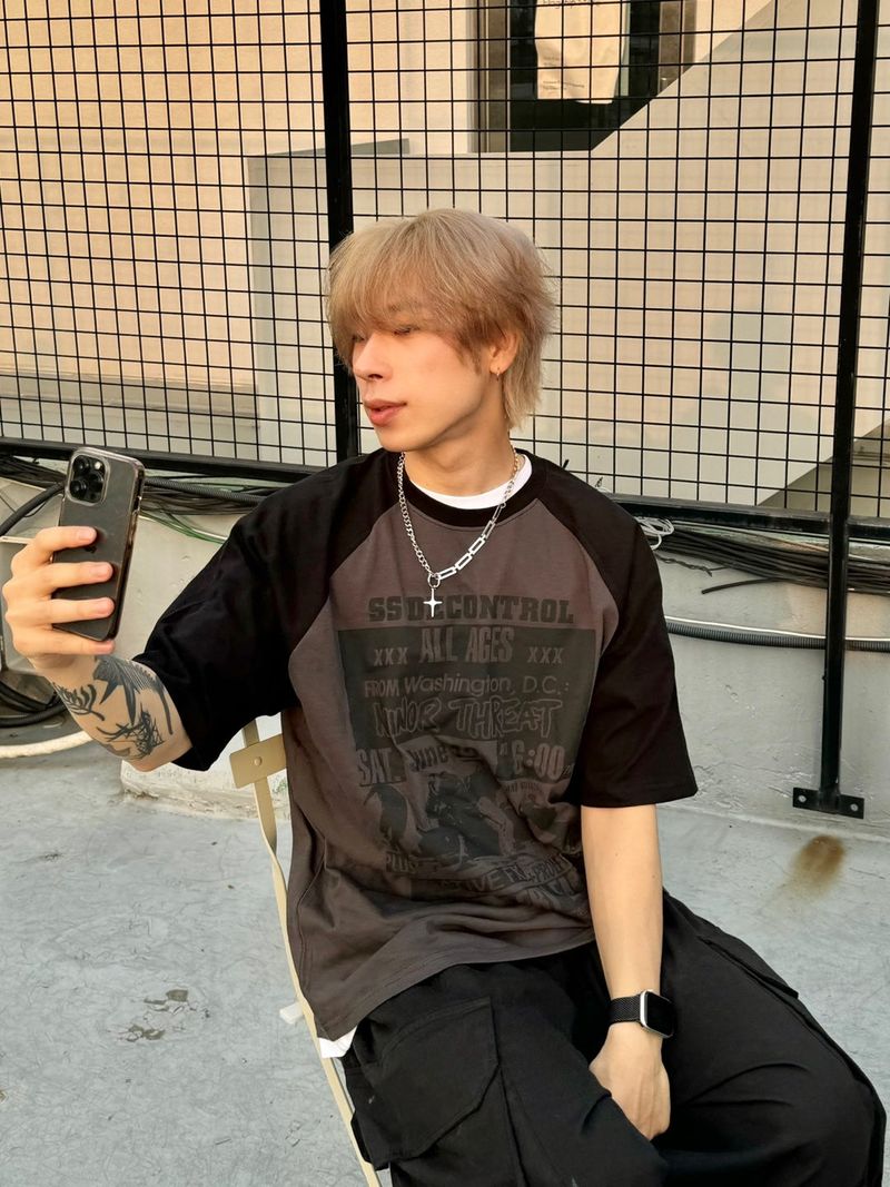 Lettering raglan short sleeve T 3C