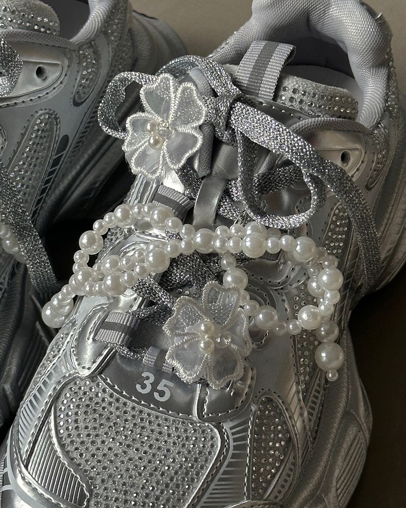 Cubic Silver Cowhide Hoop Sneakers