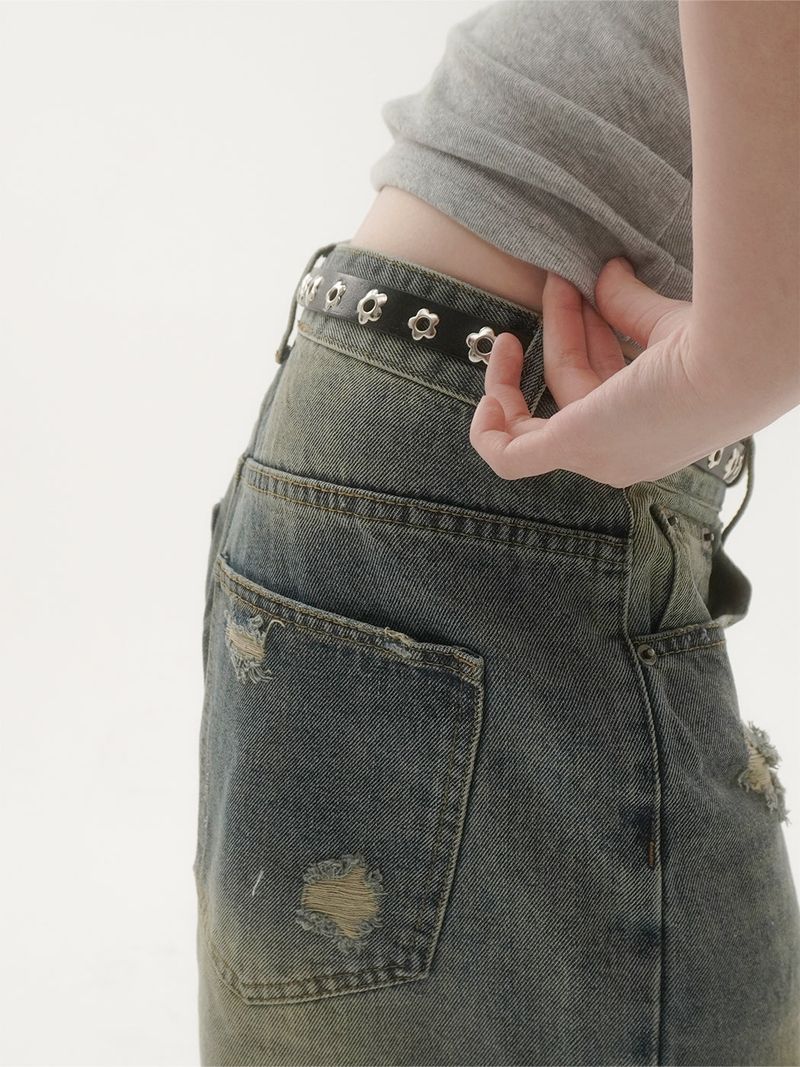 Flower eyelet rivet belt -1C