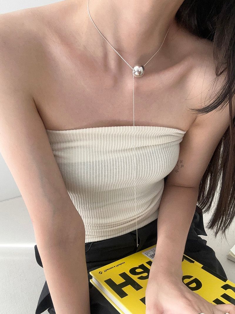 [92.5 silver] Big silver ball slide necklace