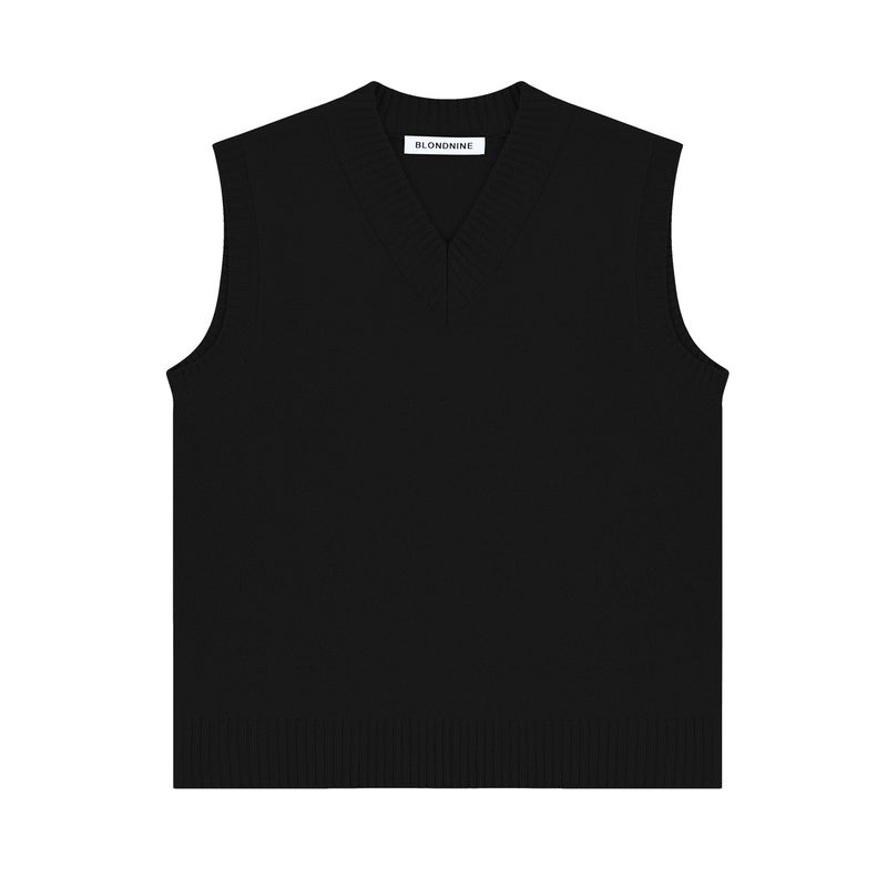BLONDNINE(ブロンドナイン)の「V NECK KNIT VEST_BLACK(Tops)」