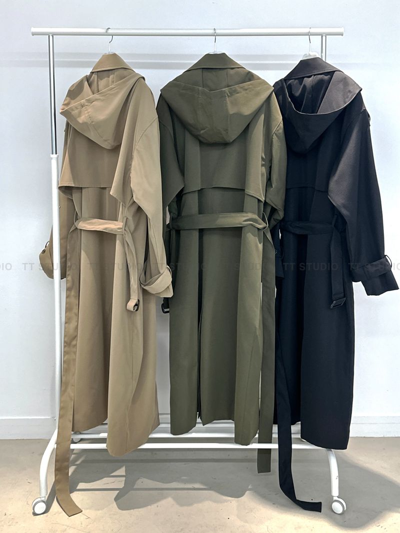 Maxi hood long trench