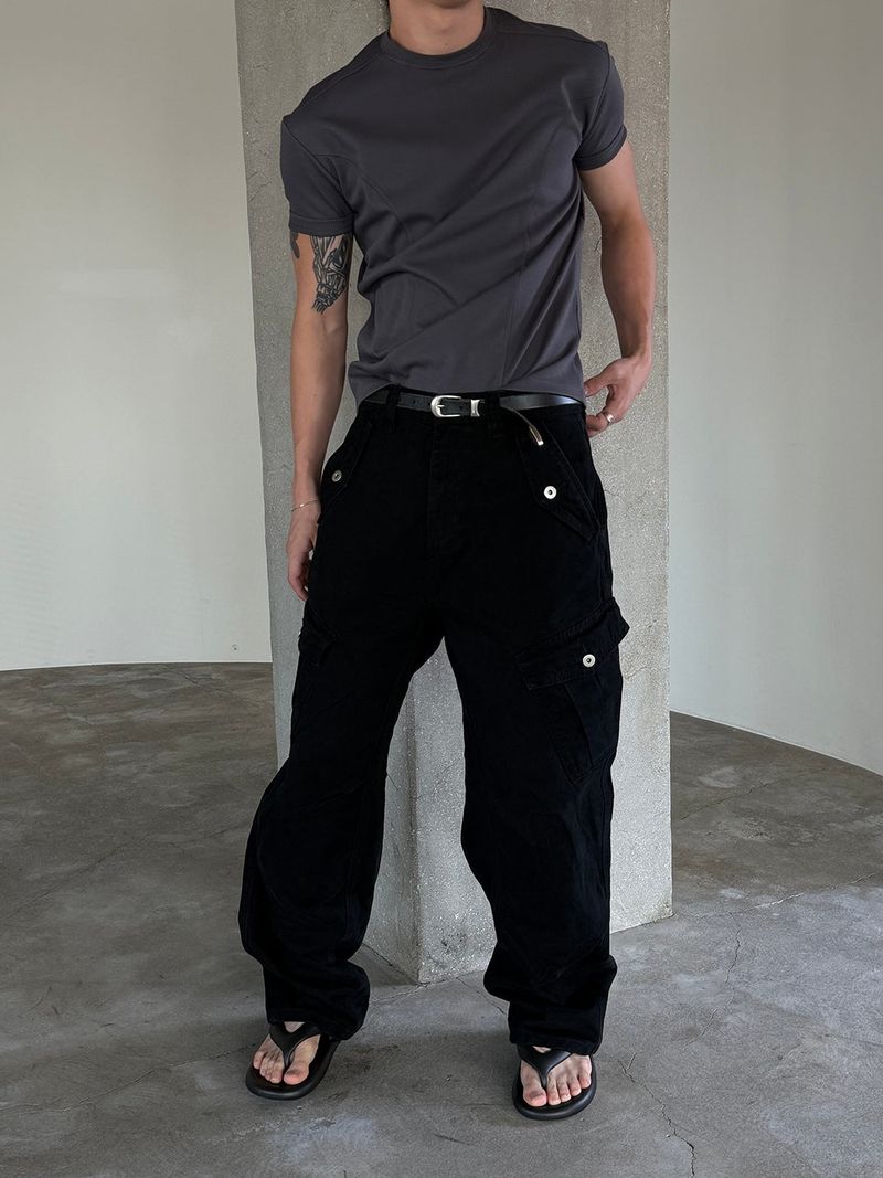 Dyeing washed curved cargo pants(3color)