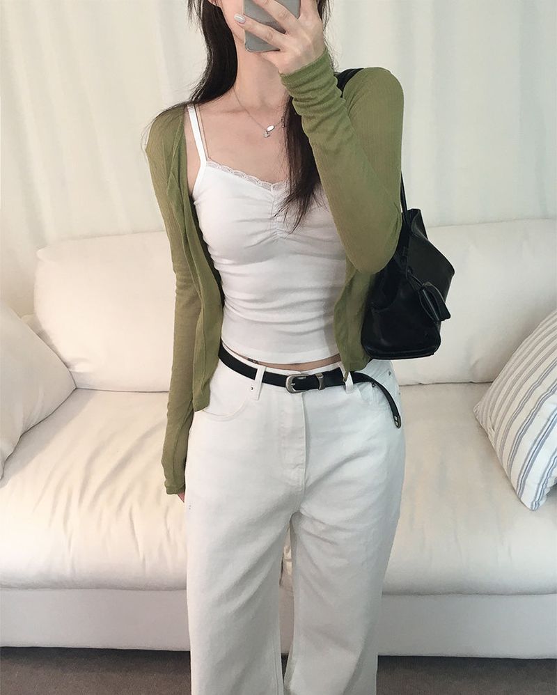 Modal lace shirring cropped sleeveless shirt (3 colors)