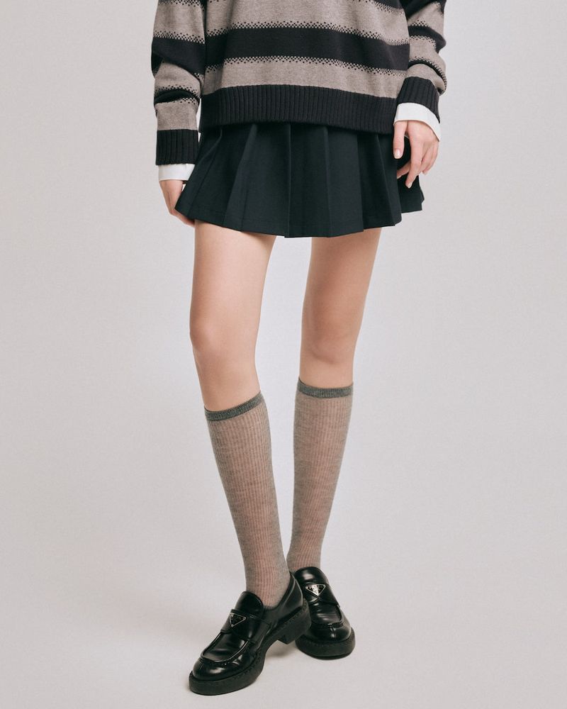 DVRK（ダーク）の「DVRK PRIVÉ TWO BELTS PLEATED MINI SKIRT - MIDNIGHT BLUE（Skirts）」