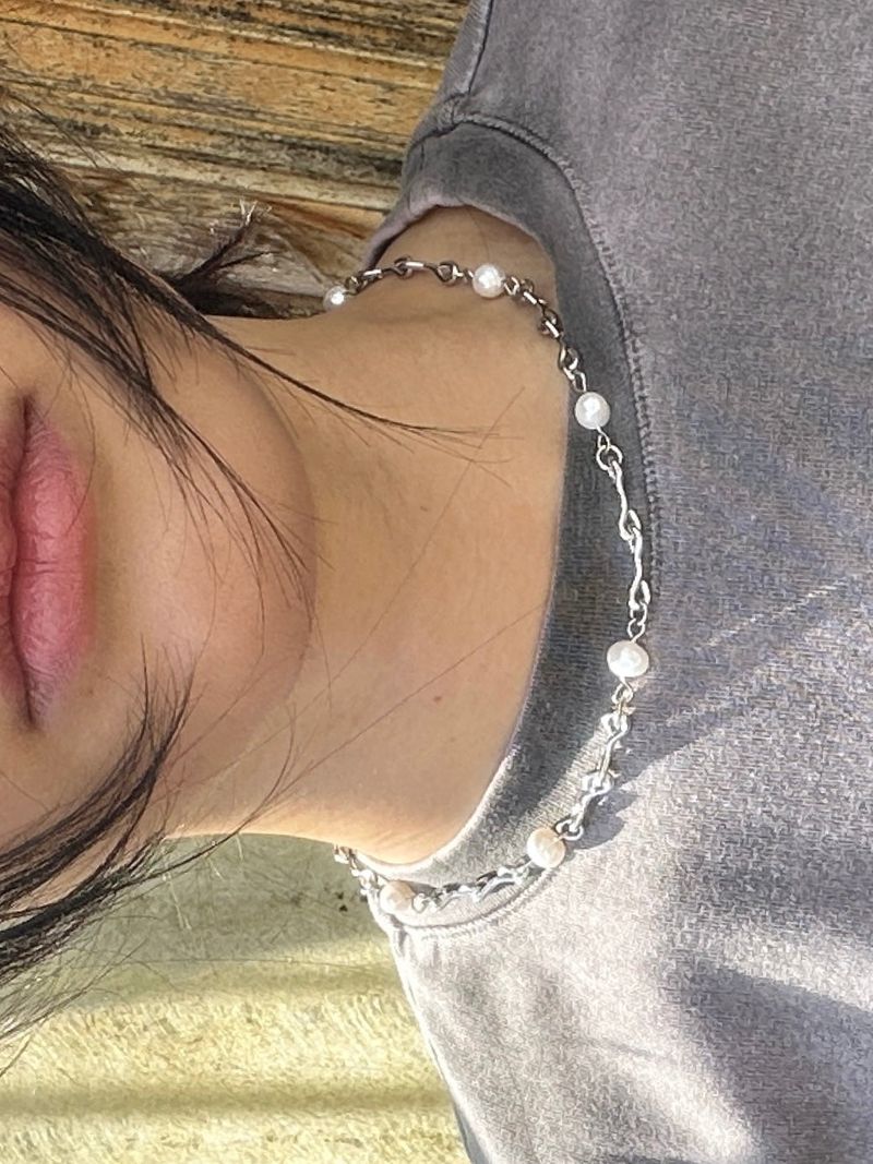 Pearl Pots Chain Necklace  (size: 2type)
