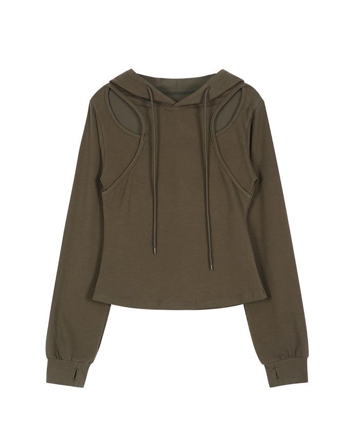 Cut Out Slim Hoodie (BROWN)