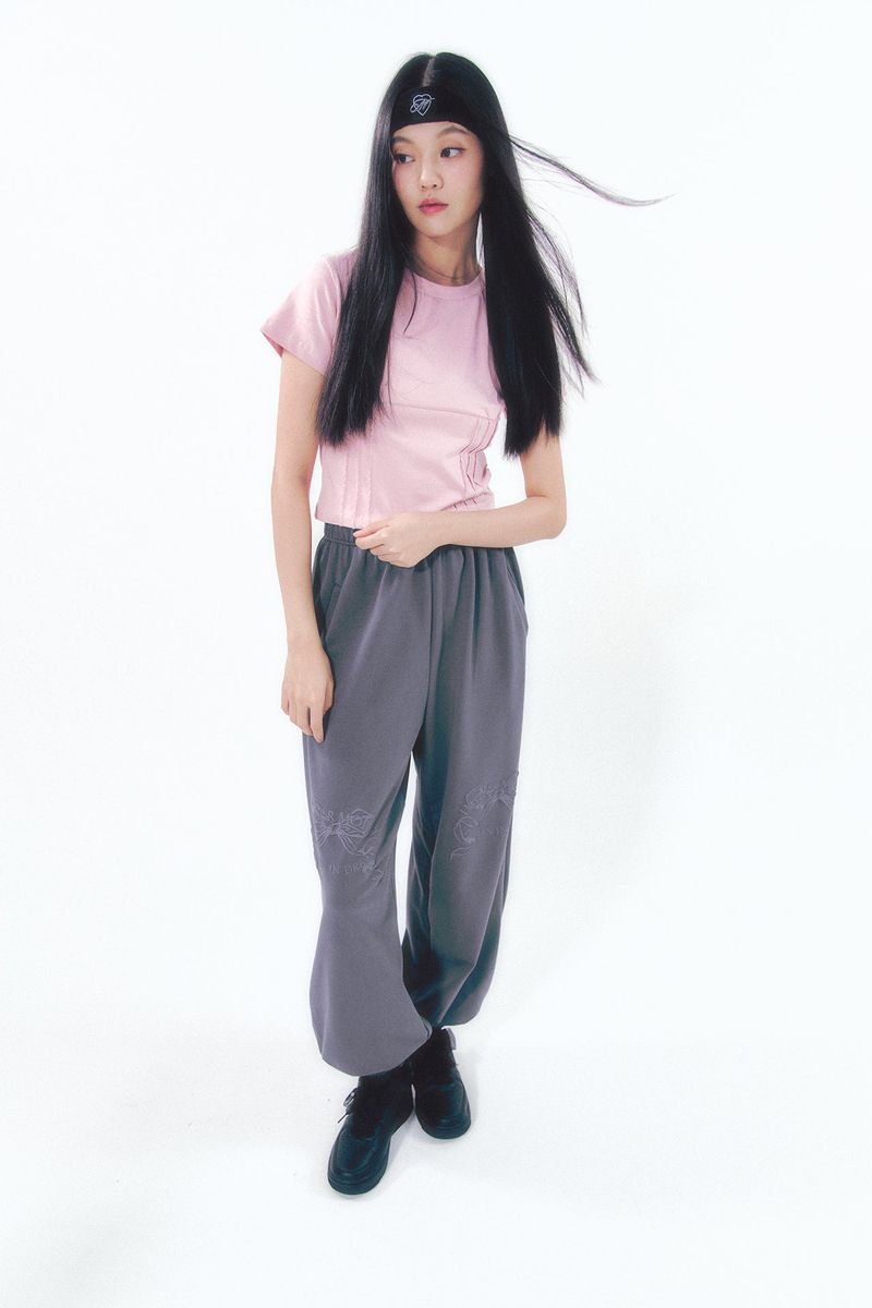 Knee Point Ribbon Jogger Pants Charcoal