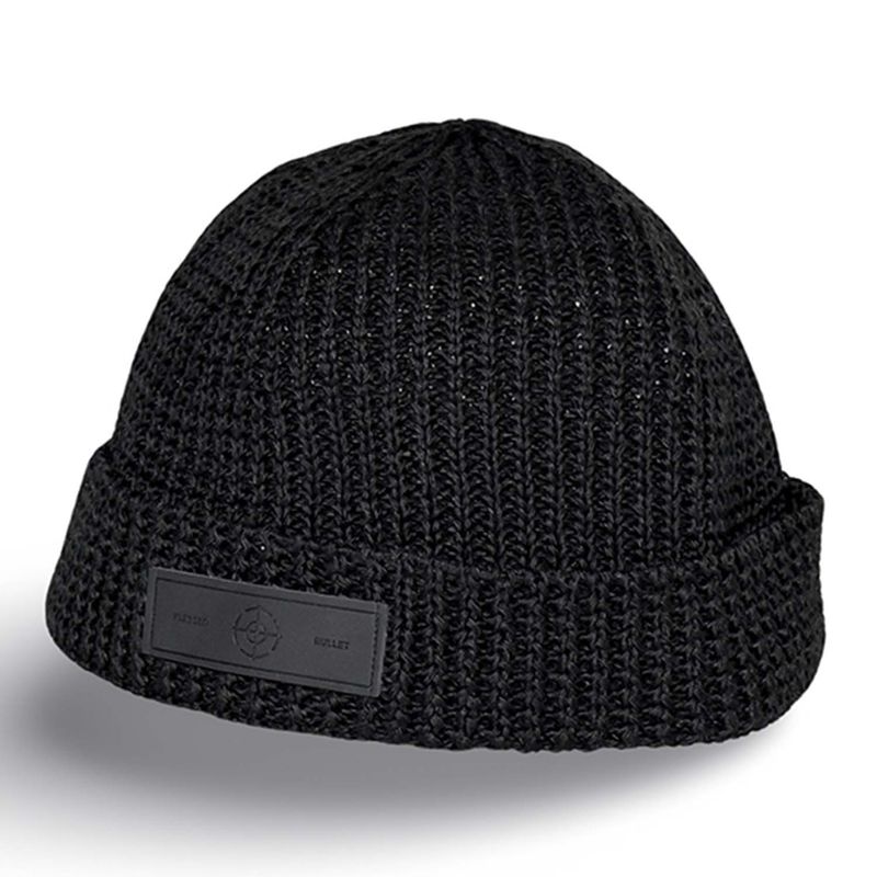 Leather logo watch cap beanie_cold black
