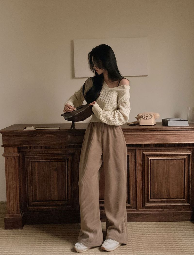 [BELLIDE MADE] Cloud Rib Rubber Waist Wide Pants