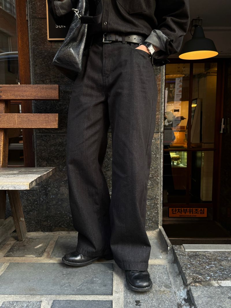 Leaf denim wide pants