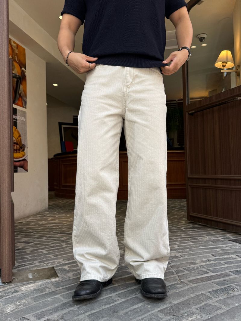 Pug herringbone semi-wide pants