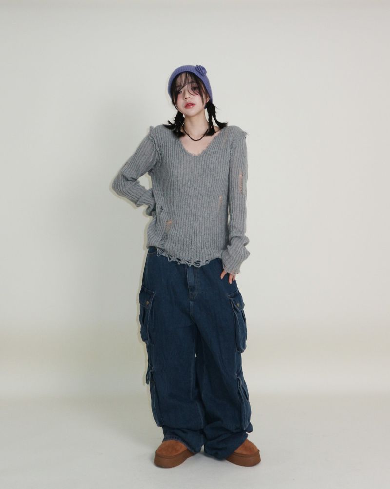 Zelda Double Pocket String Wide Denim Pants