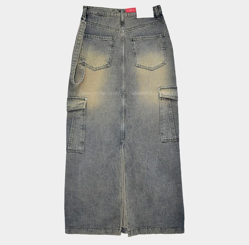 Work Vintage Cargo Denim Maxi Skirt
