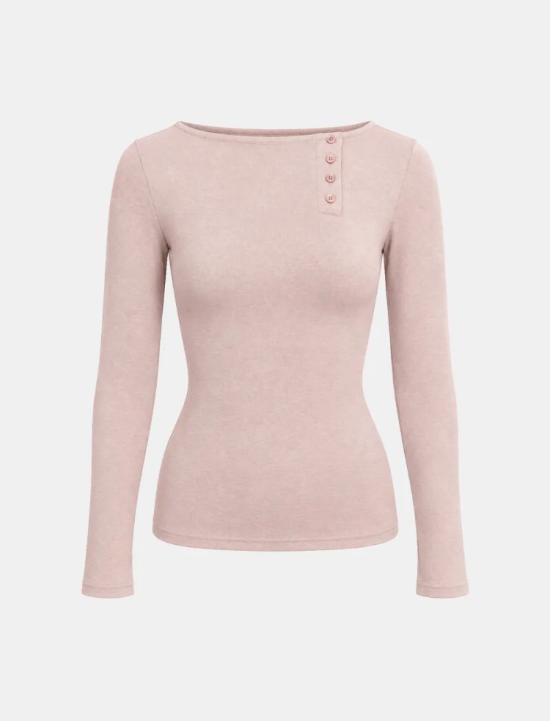 Ellie Henley-Neck Slim Long-Sleeve Top