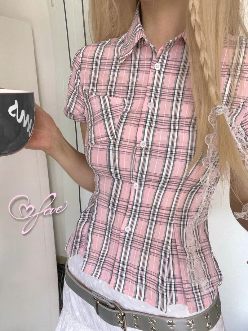 Casper 1970（キャスパー1970）の「Pink Check Short Sleeve Shirt（Tops）」