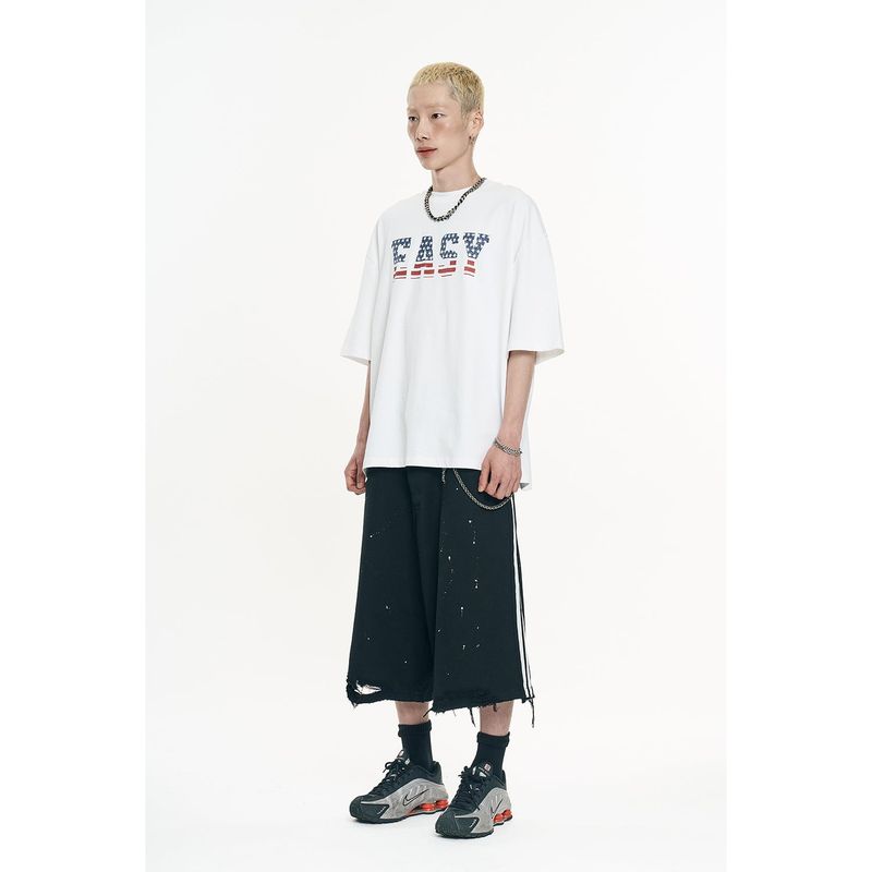 EASY NO EASY(イージーノーイージー)の「Washed Crack Star Short Sleeve - White(Tops)」