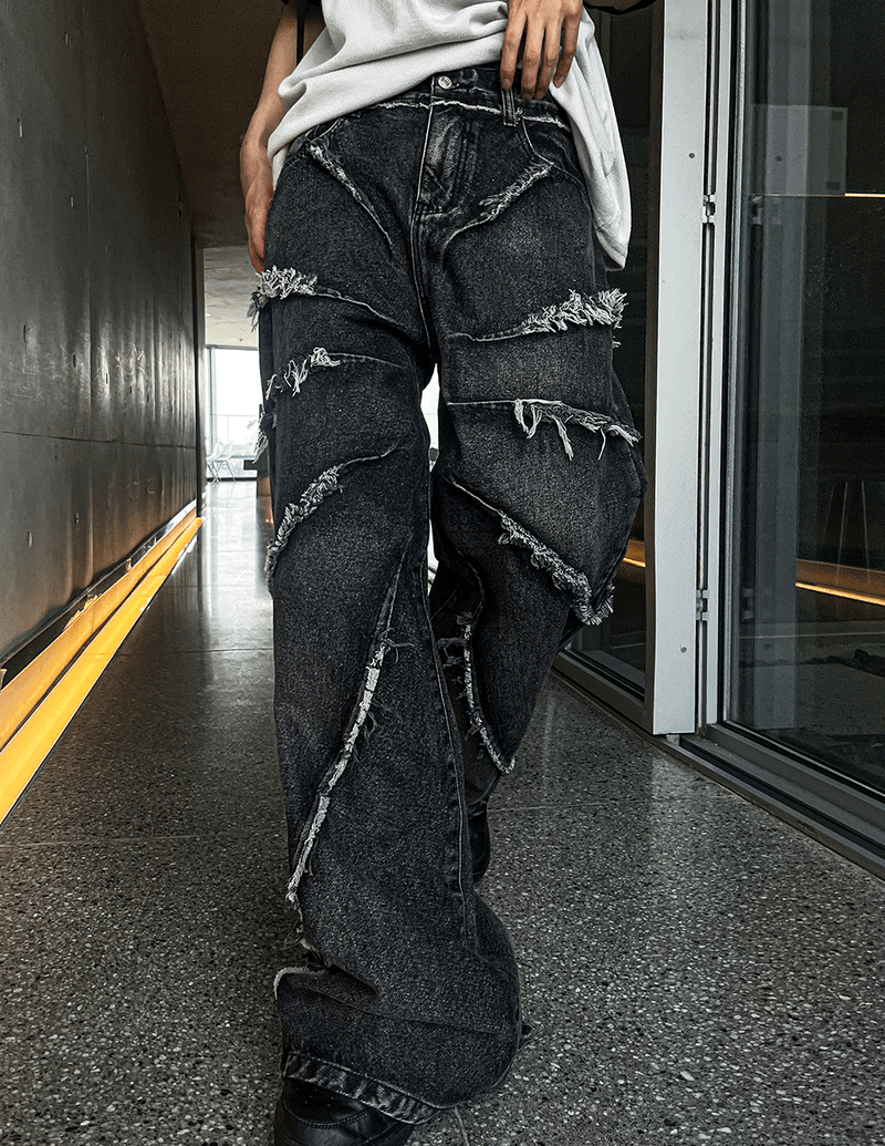 torando cut-off wide denim pants