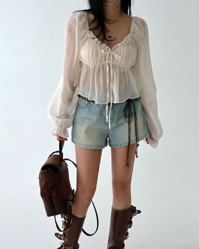 protective chic frill see-through blouse