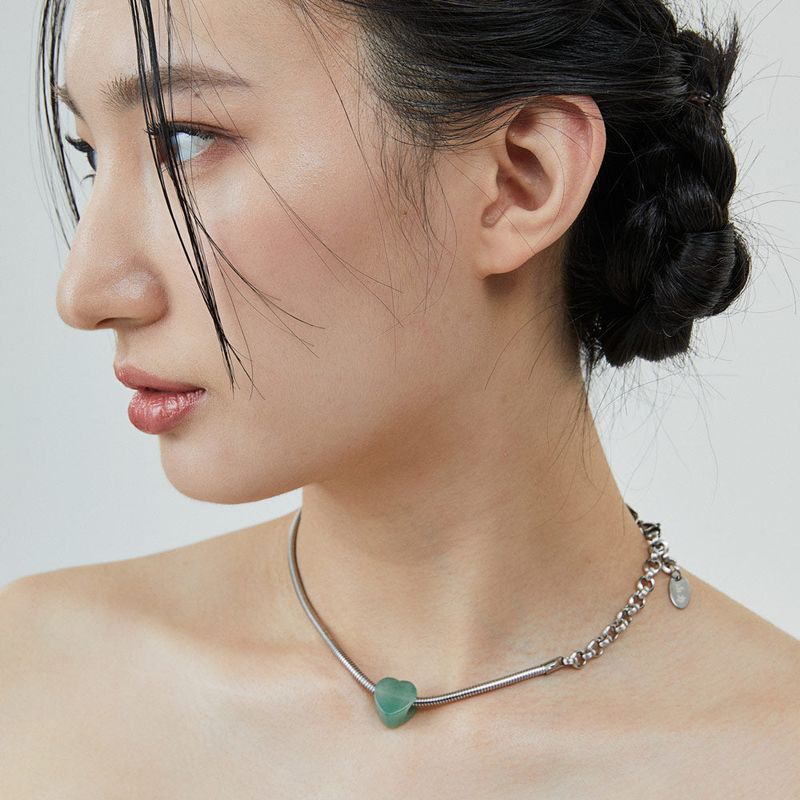 Heart snakechain necklace-green