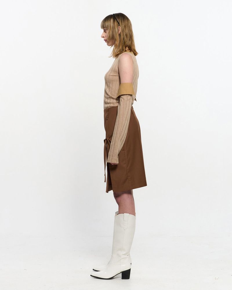  Detachable Sleeve One Shoulder Top _ BEIGE