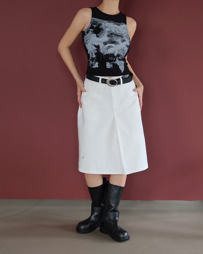 Basic pintuck cotton midi skirt
