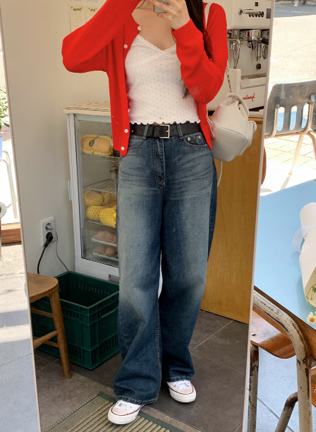 TY Deep Blue Washed Denim Wide Pants