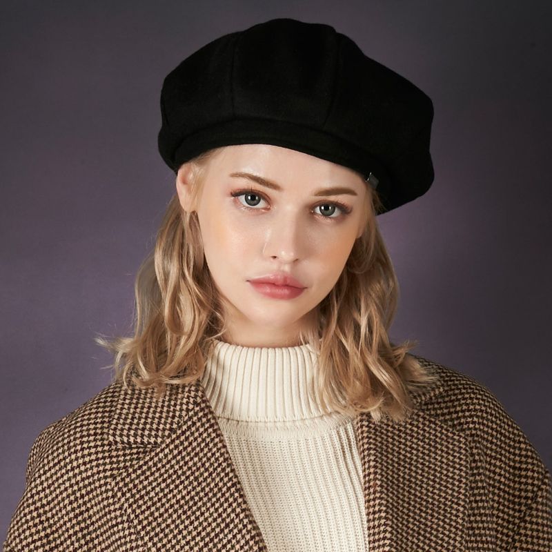 Bold metal tip wool beret BLACK
