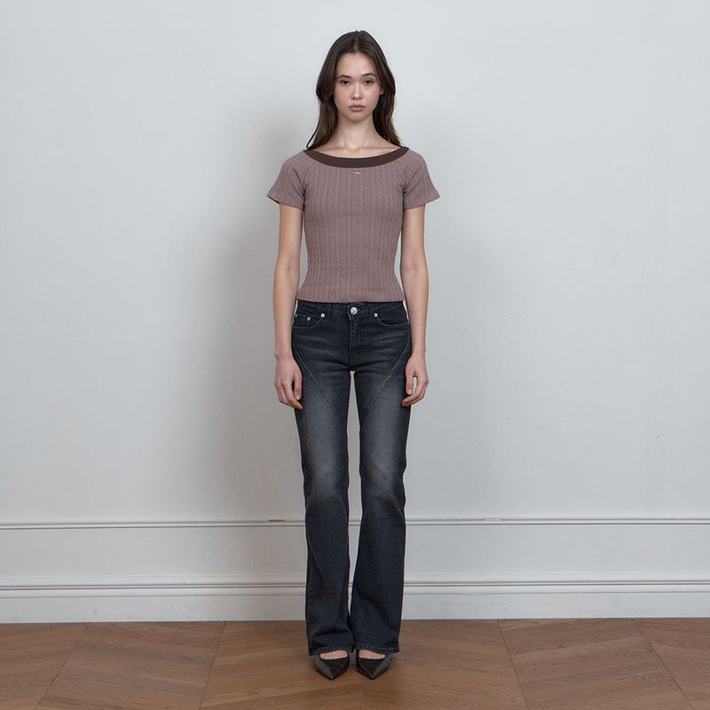 C CABLE BOAT-NECK T-SHIRT_BROWN