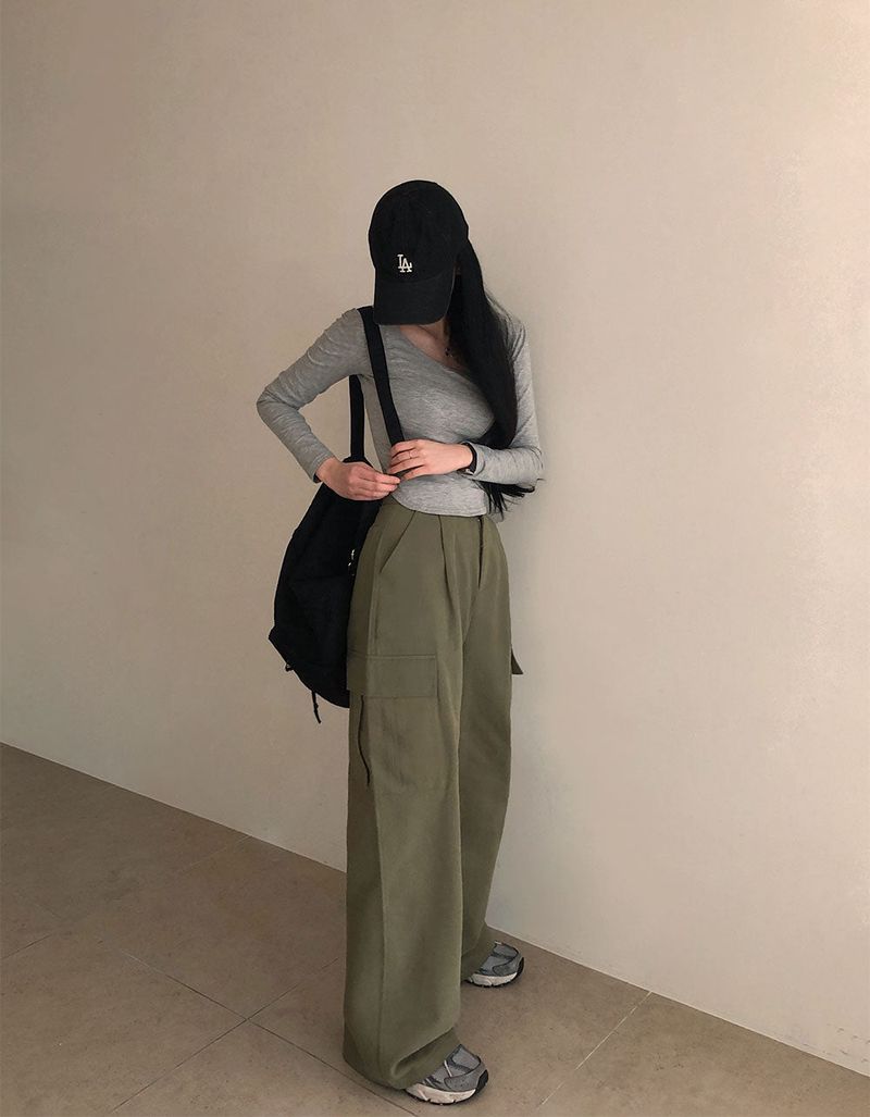 [BELLIDE MADE] suede pocket wide cargo pants