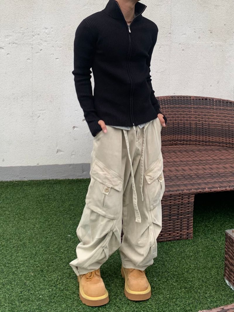 Rib Line Muscle Fit Zip-Up Knit