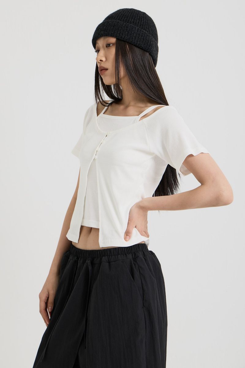 Sleeveless layered top, White