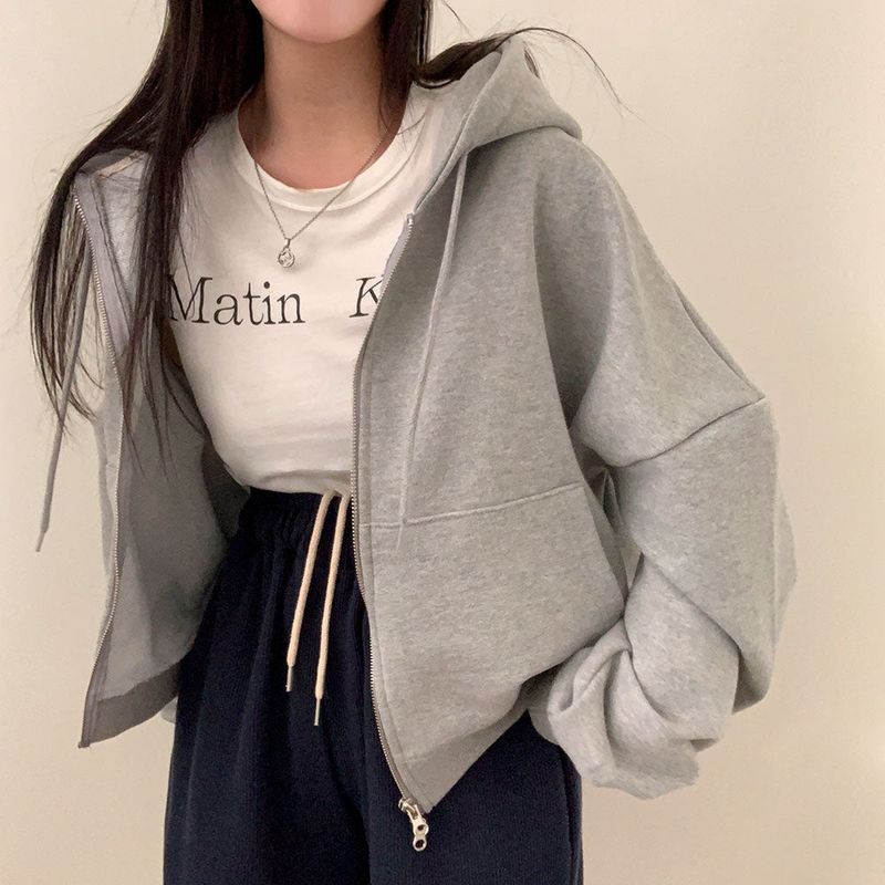 [BELLIDE MADE] Spring version, embroidered two-way cropped zip-up hoodie