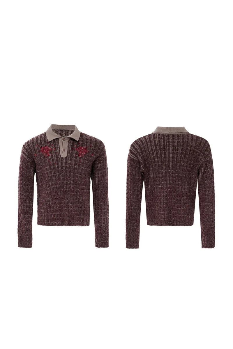 Sequin Collar Fitted Knit Sweater