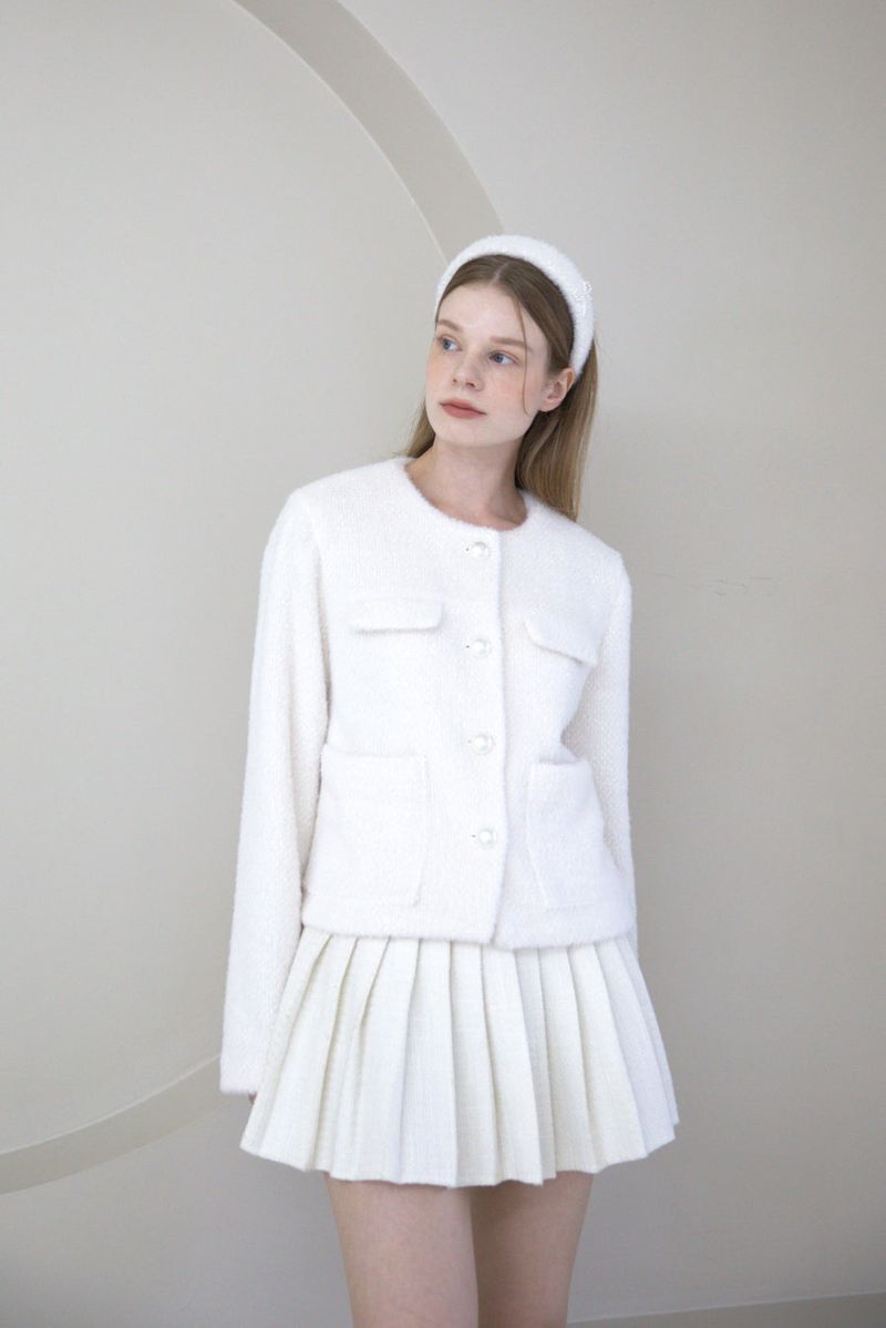 Feminine Pearl Fur Jacket Ivory