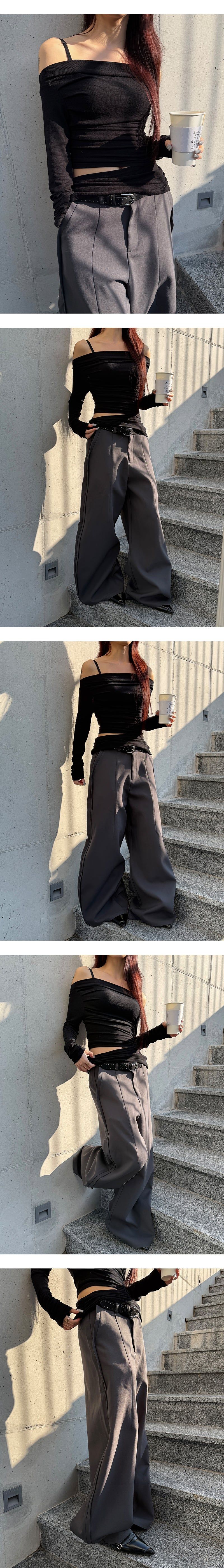 Strap off shoulder long sleeves(3color)