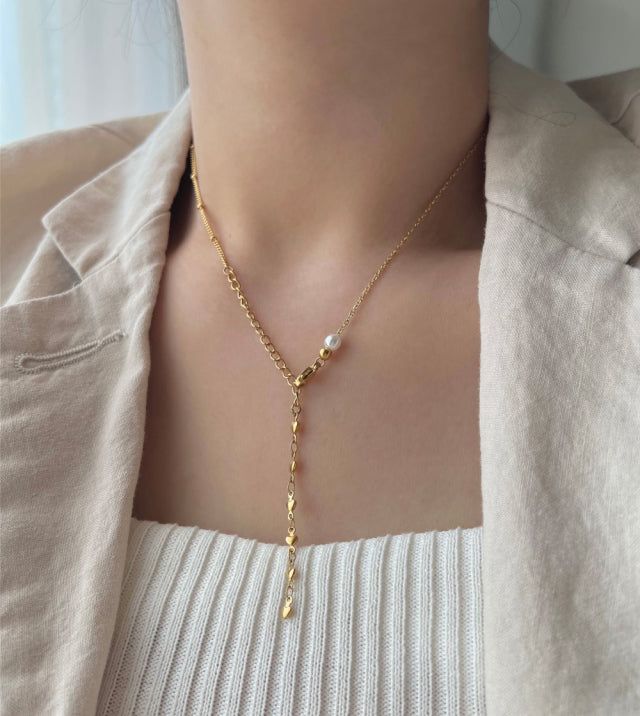 go Innocent pearl heart two-way y guest look necklace(Gold color)