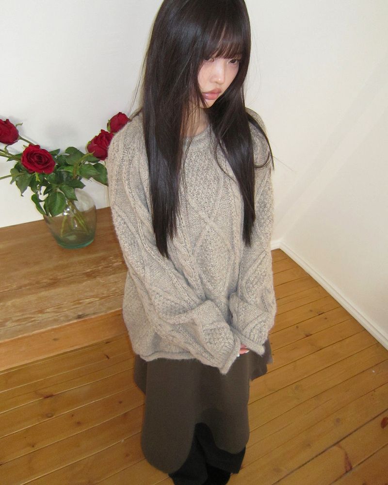 Beda Cable-knit round-neck oversized Wool knit